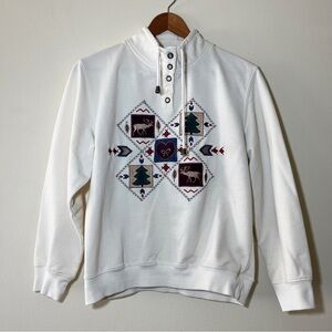 Vintage Alfred Dunner Mock Neck Button Up Collar Christmas Sweatshirt S